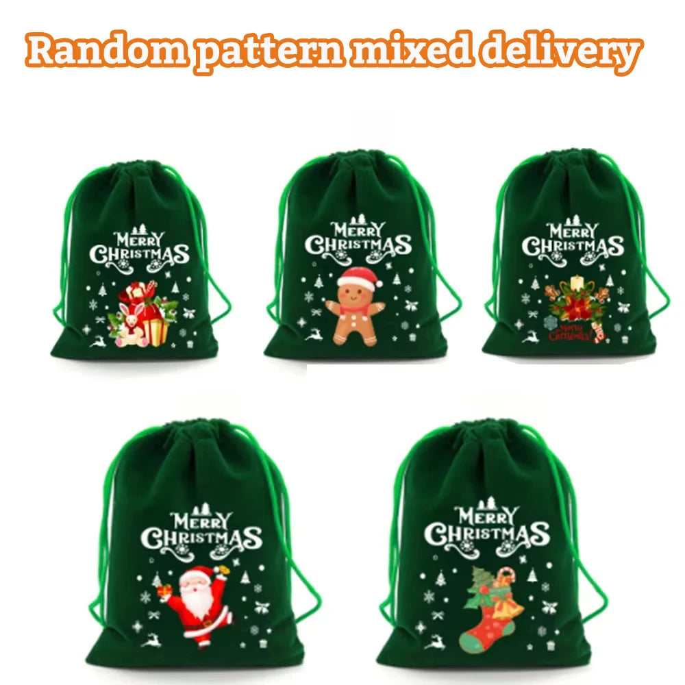 5-Piece Christmas Velvet Drawstring Gift Bags