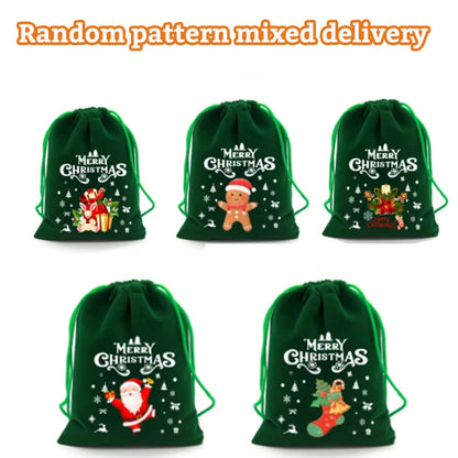 5-Piece Christmas Velvet Drawstring Gift Bags