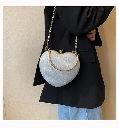 Heart-Shaped Evening Clutch Bag with Chain Strap
