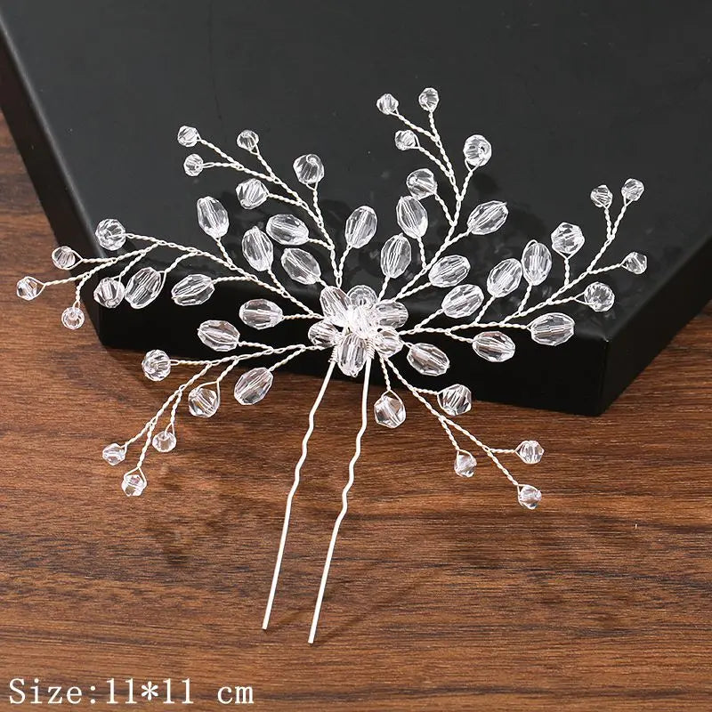 Pearl Rhinestone Flower Hair Pins