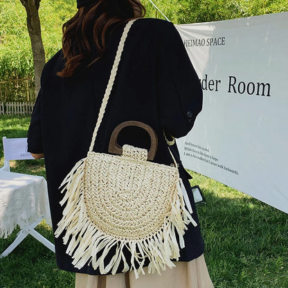 Handwoven Bohemian Straw Shopper Tote Bag