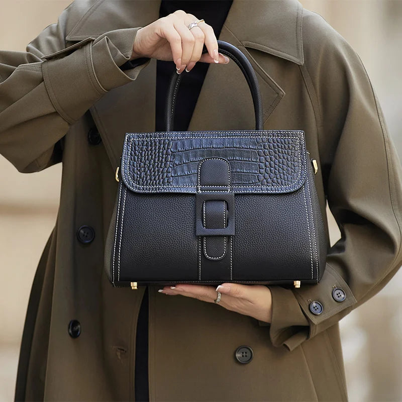 Luxury Cow Leather Doctor Style Tote Bag with Messenger Strap