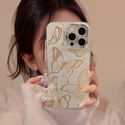 Deluxe Butterfly Glitter Phone Case for iPhone with Lanyard