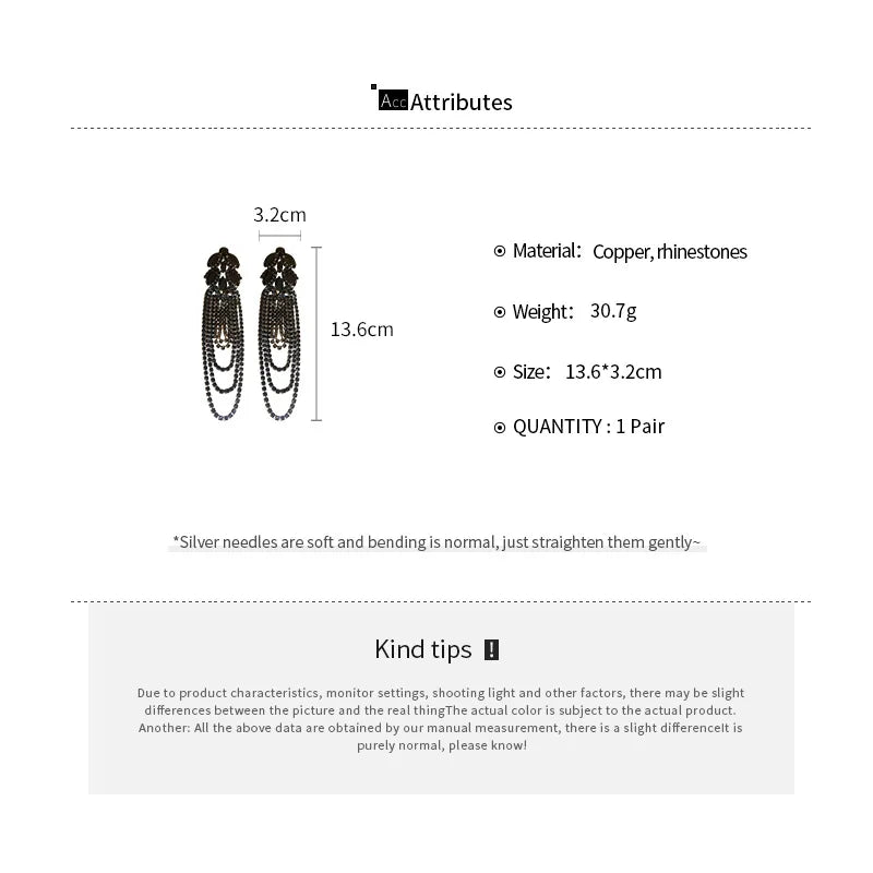 Geometric Crystal Long Tassel Earrings