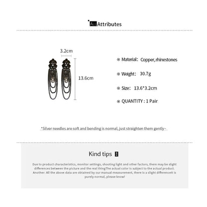 Geometric Crystal Long Tassel Earrings