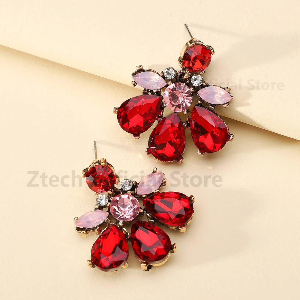 Geometric Flower Rhinestone Decor Drop Earrings