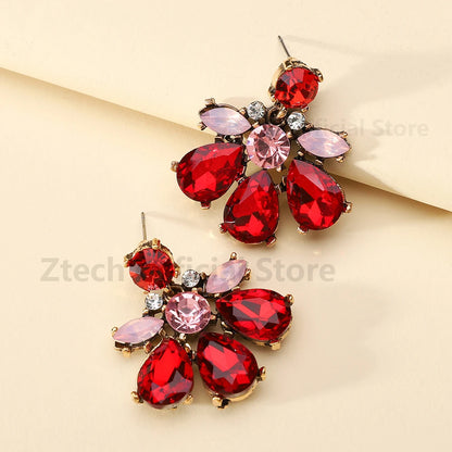 Geometric Flower Rhinestone Decor Drop Earrings