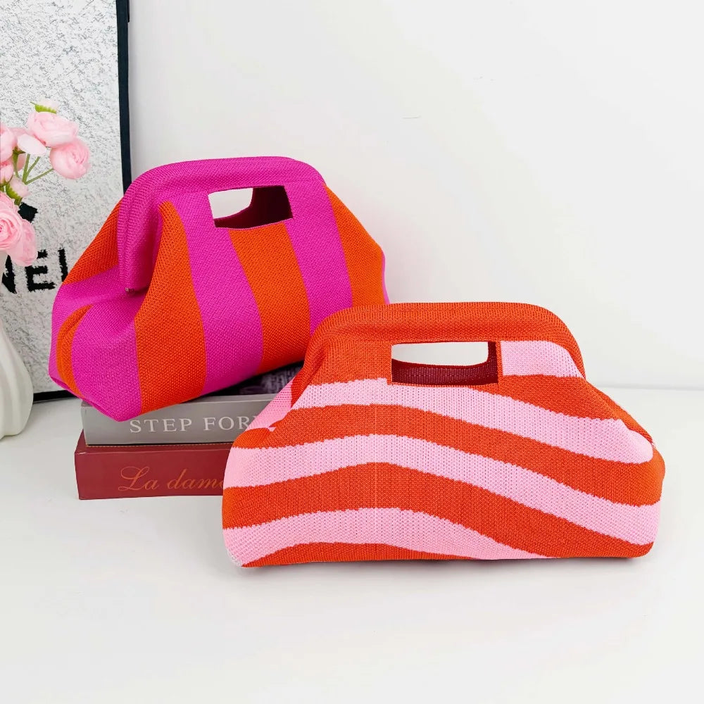 Striped Woven Knit Cosmetic Bag