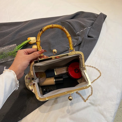 Luxury Embroidered Evening Handbag with Bamboo Handle
