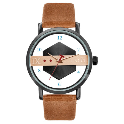 Men's Minimalist Leather Quartz Watchmen watch, minimalist watch, leather strap watch, quartz watch, casual watch, fashion accessories, skeleton style watch, business casual watch, wristwatch