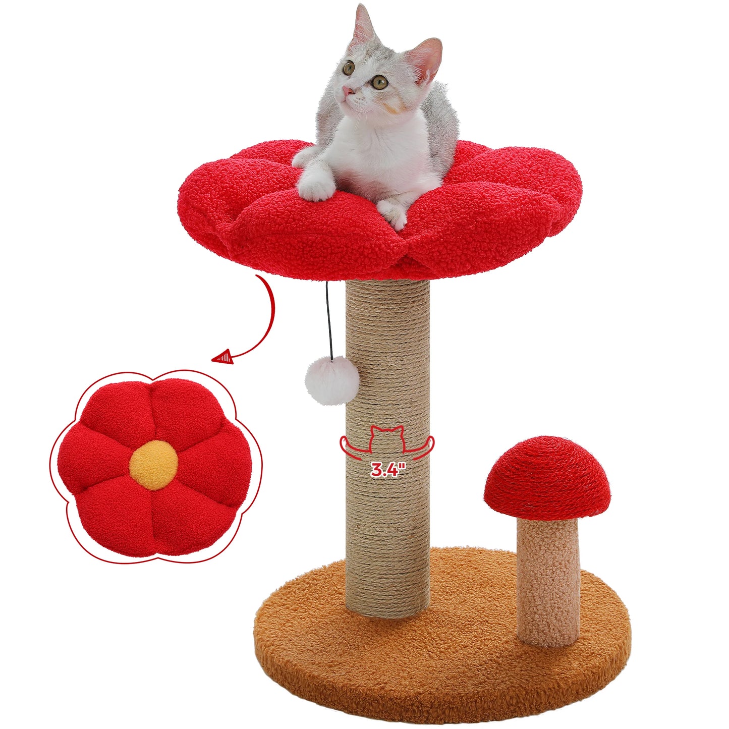 Flower Cat Scratching Tree with Mushroom Scratcher & Plush Bed