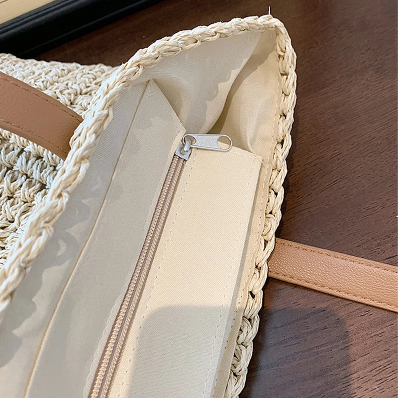 Handmade Woven Straw Beach Tote Bag