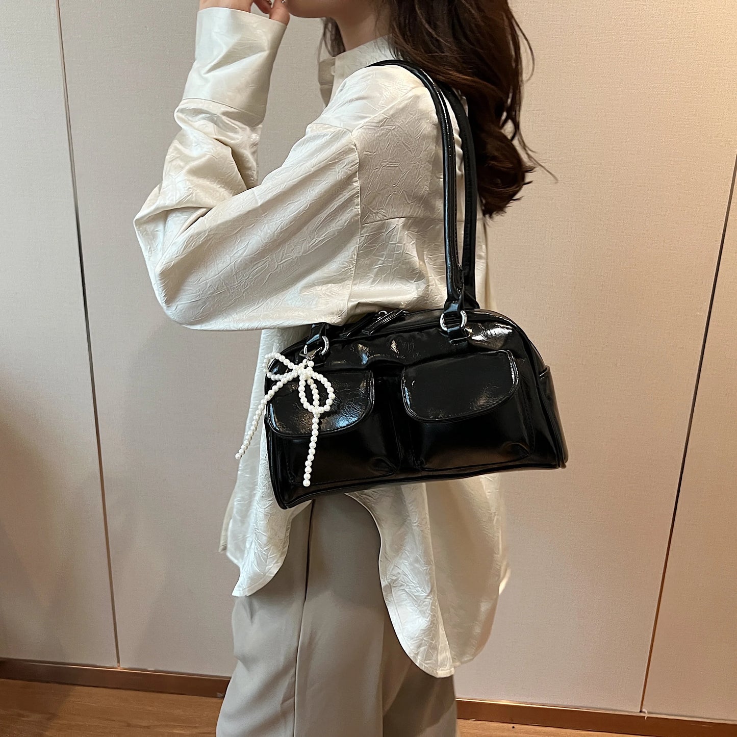 Bow Accent Shoulder Handbag