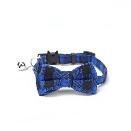 Plaid Cat Collar with Bow Tie & Bell – Adjustable Breakaway Pet Collar