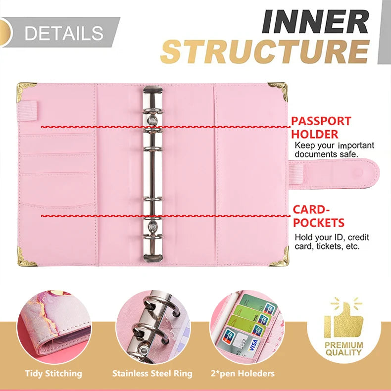 A6 Marble Budget Planner Binder with Cash Envelopes
