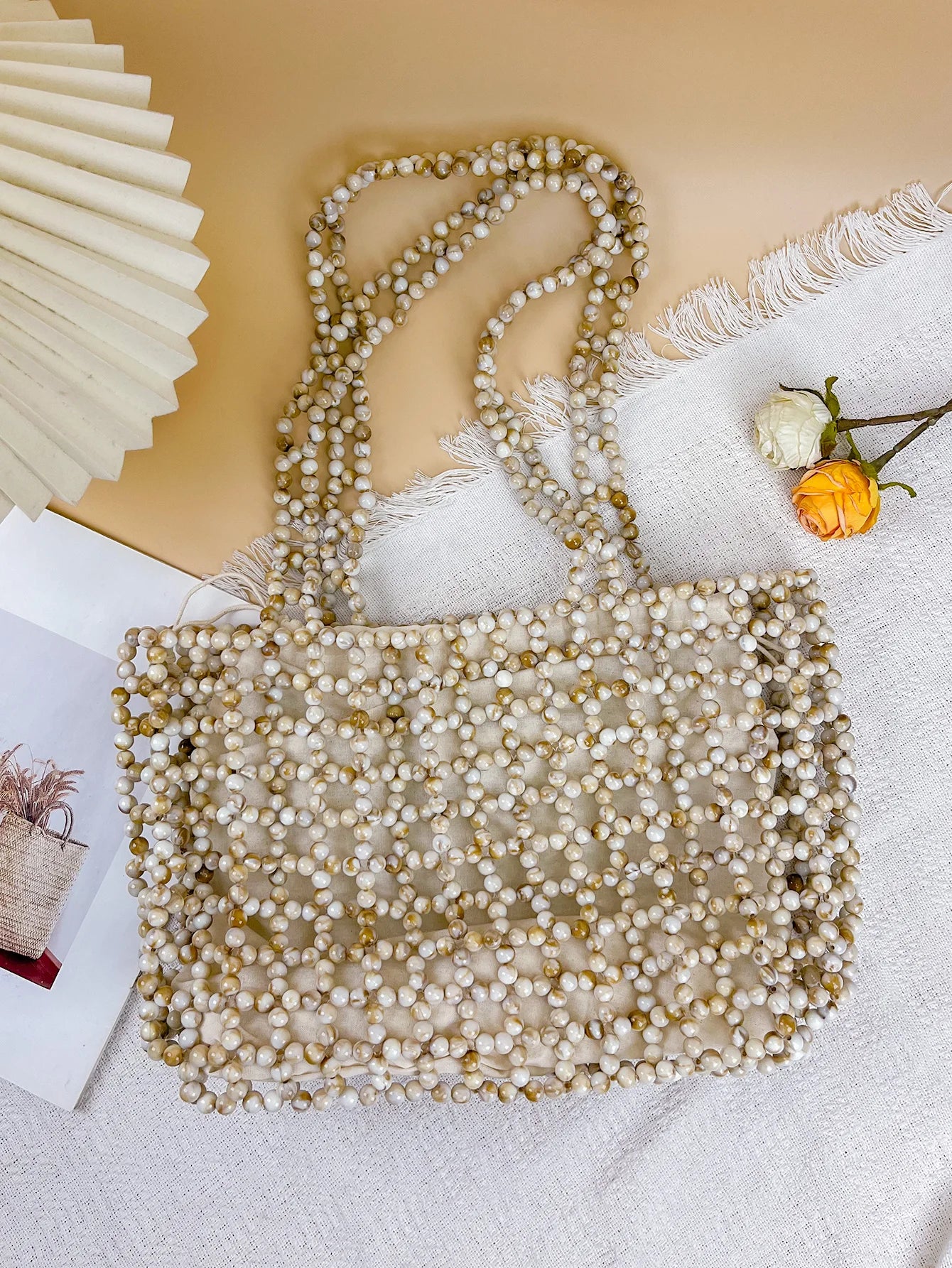 Handmade Pearl Beaded Shoulder Handbag