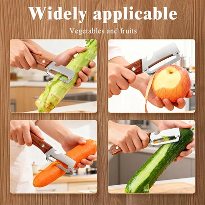 3-in-1 Stainless Steel Vegetable & Fruit Peeler with Oak Handle