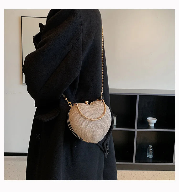 Heart-Shaped Evening Clutch Bag with Chain Strap