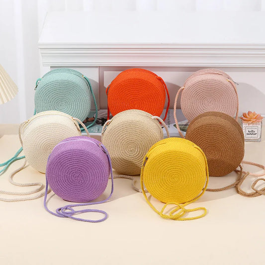 Handwoven Round Straw Crossbody Bag