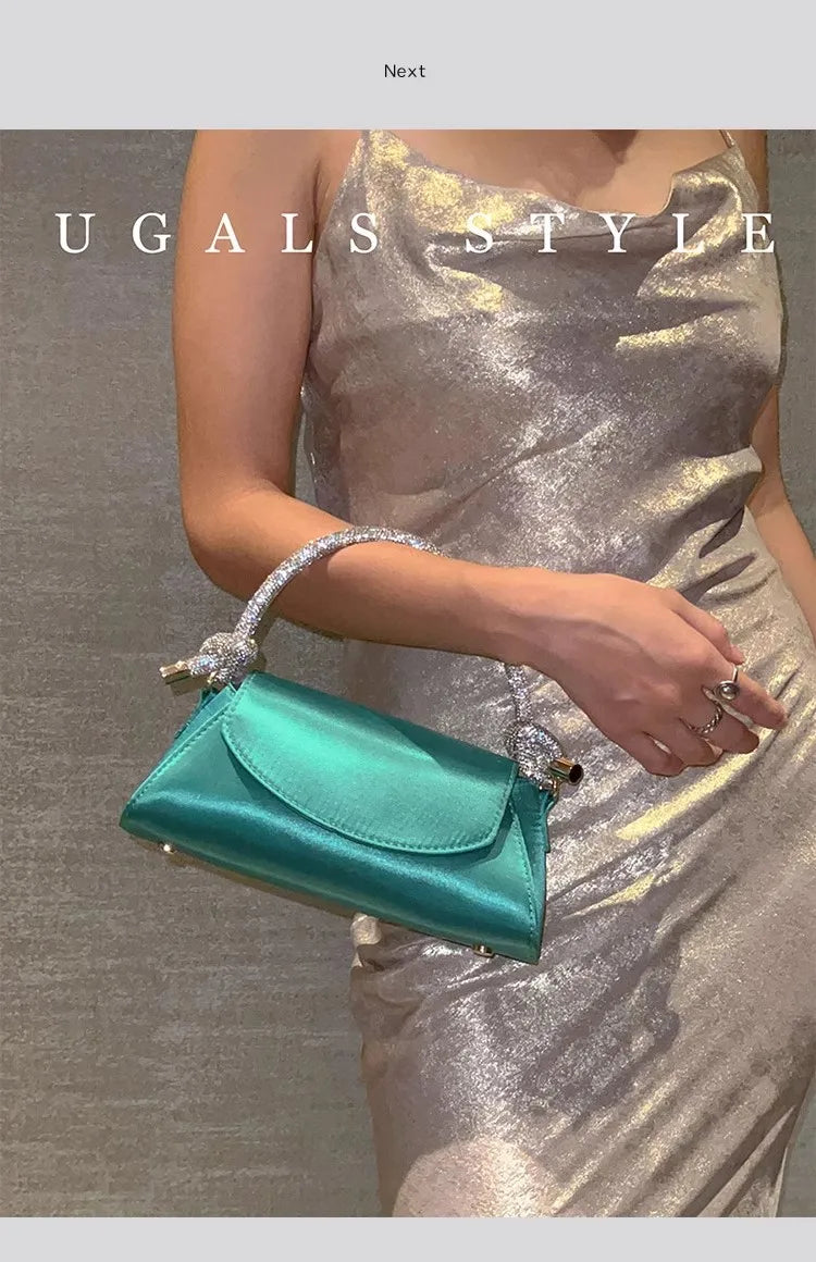 Satin Crystal Handle Evening Bag