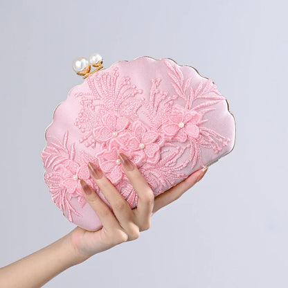 Vintage Lace Shell Evening Clutch Bag