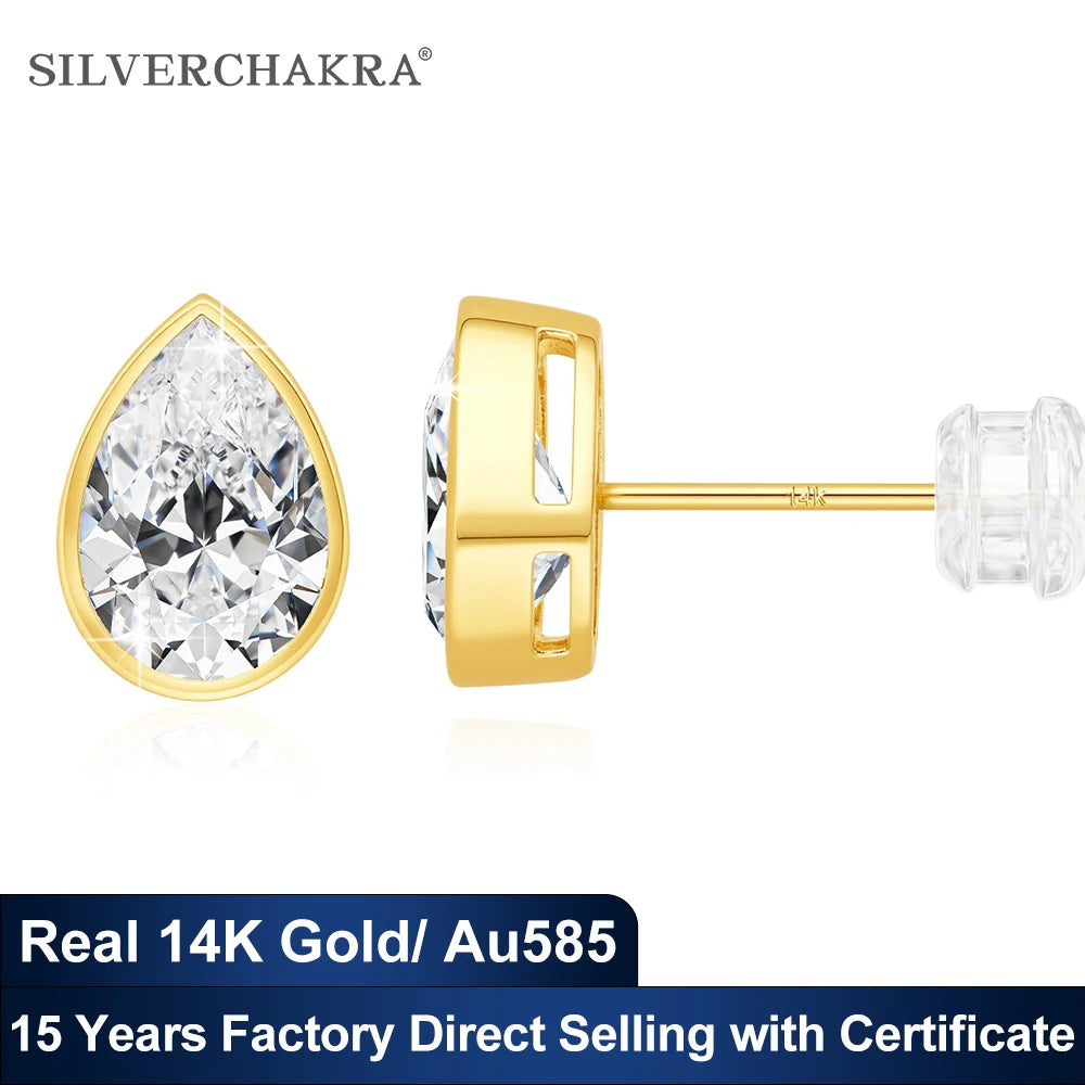 14K Gold Pear Moissanite Stud Earrings