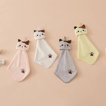 Cute Cat Coral Fleece Kitchen Hand Towel