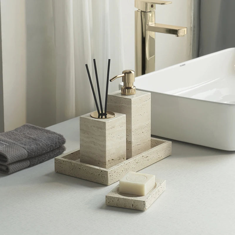 Travertine-Style Bathroom Accessories Set