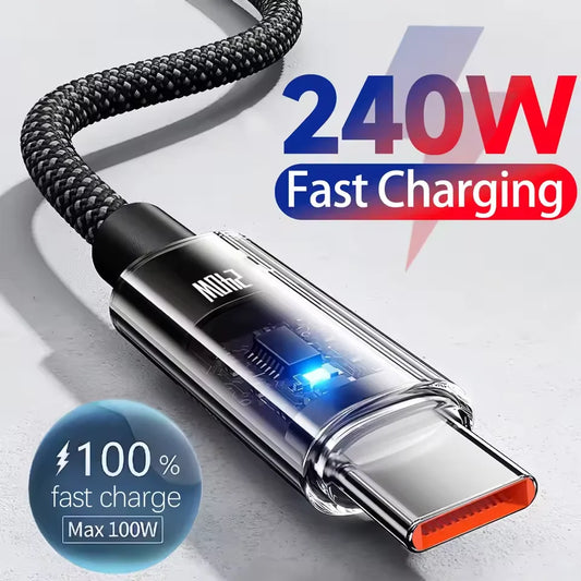 240W USB-A to USB-C Fast Charging Cable with LED Display