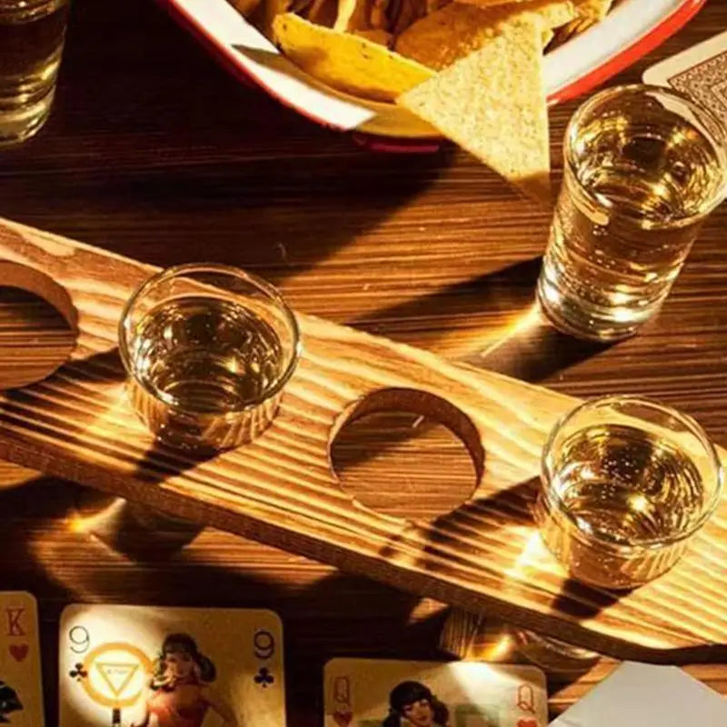 Wooden Tequila Glass Serving Tray Set