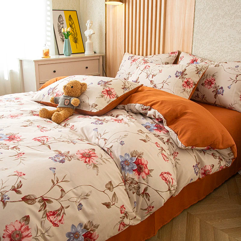 Flower Printed Washed Cotton Duvet Cover