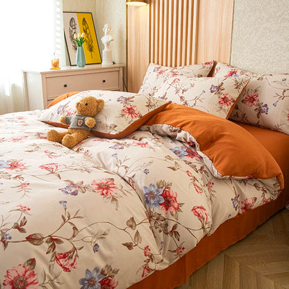 Flower Printed Washed Cotton Duvet Cover