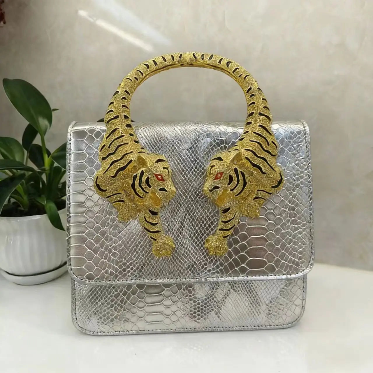 Elegant Croc-Texture Top Handle Handbag
