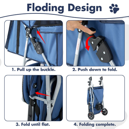 3-Wheel Foldable Pet Stroller for Dogs & Cats