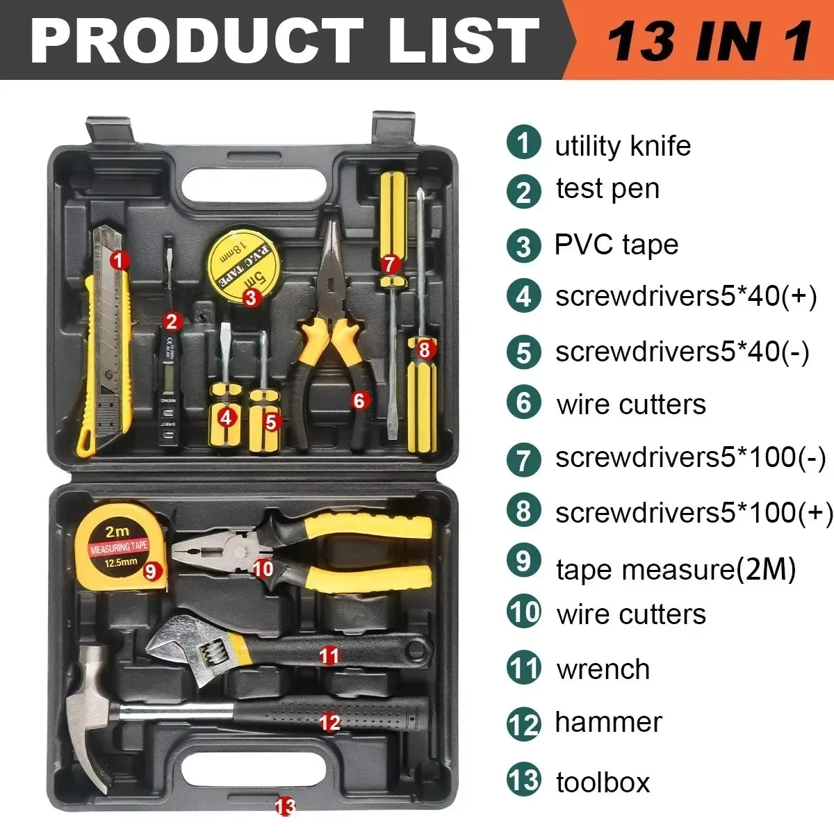 Household Hand Tool Kit with Storage Case