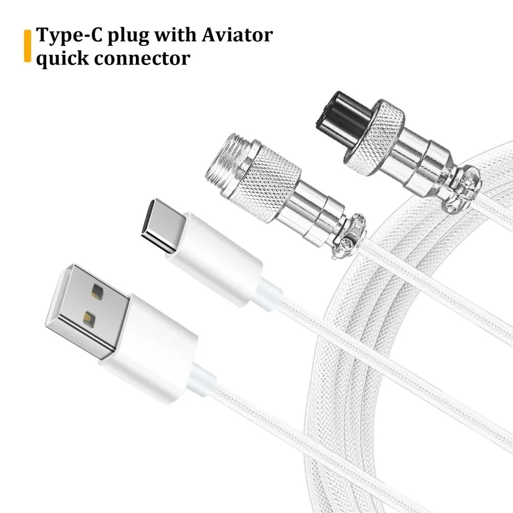 3M Coiled USB-C Mechanical Keyboard Cable – Detachable Aviator Connector