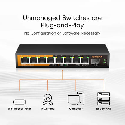 KeepLiNK 9-Port 2.5G Multi-Gigabit Ethernet Switch