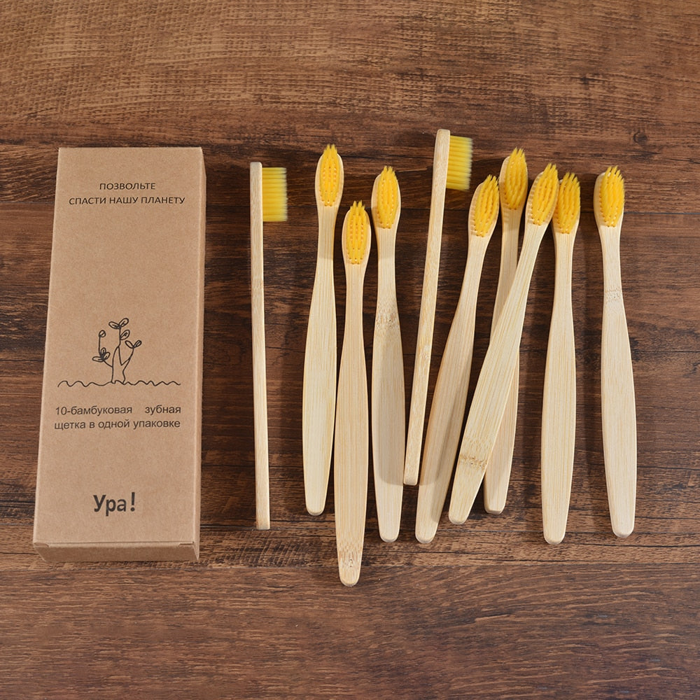 10PCS Natural Bamboo Colourful Toothbrush