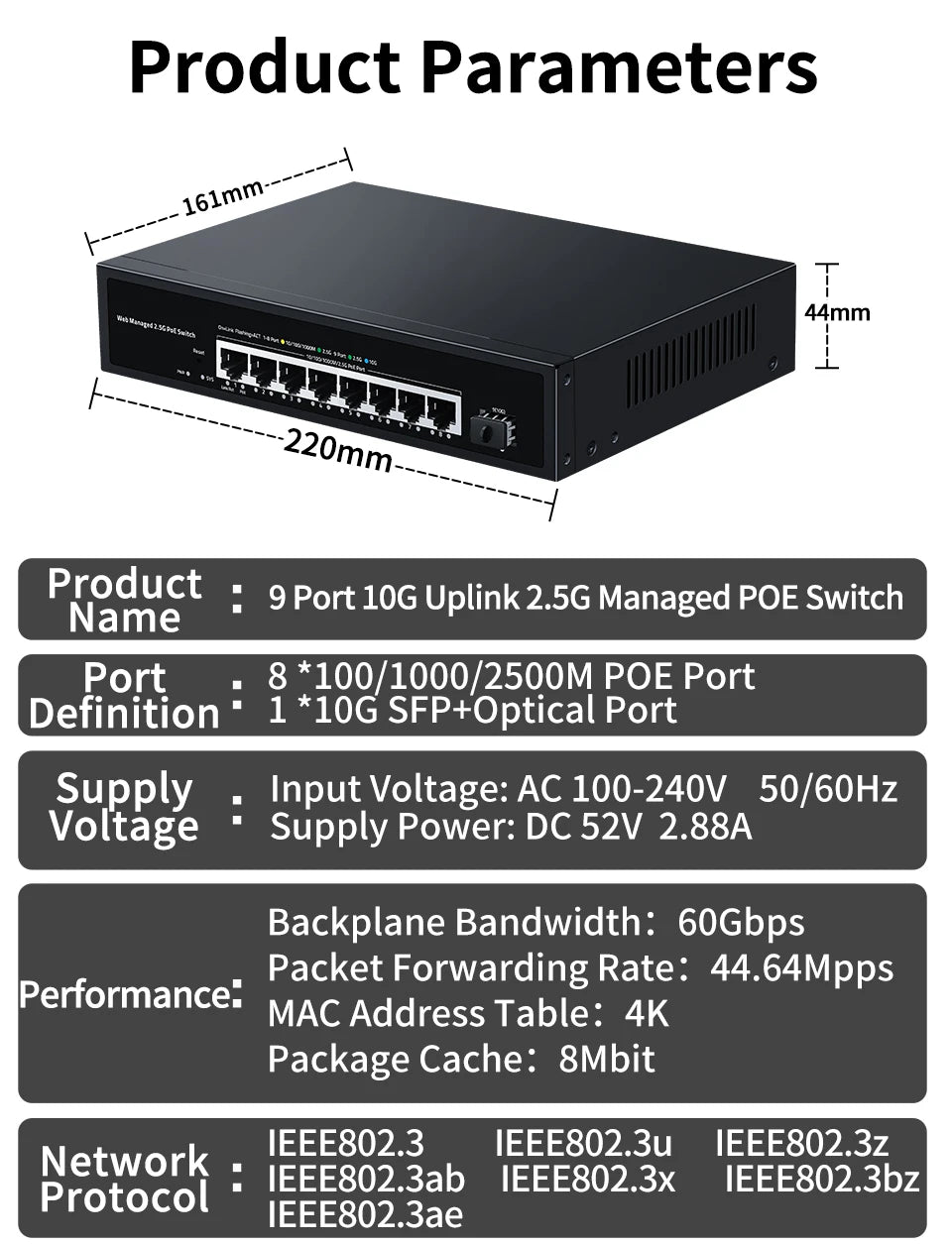 2.5GbE Web Managed PoE Switch with VLAN, QoS & LACP