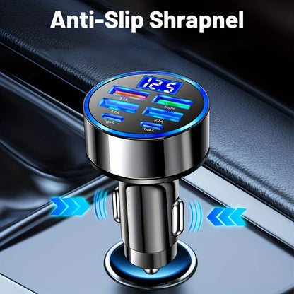 6-in-1 Fast Charging Car Charger with Digital Display