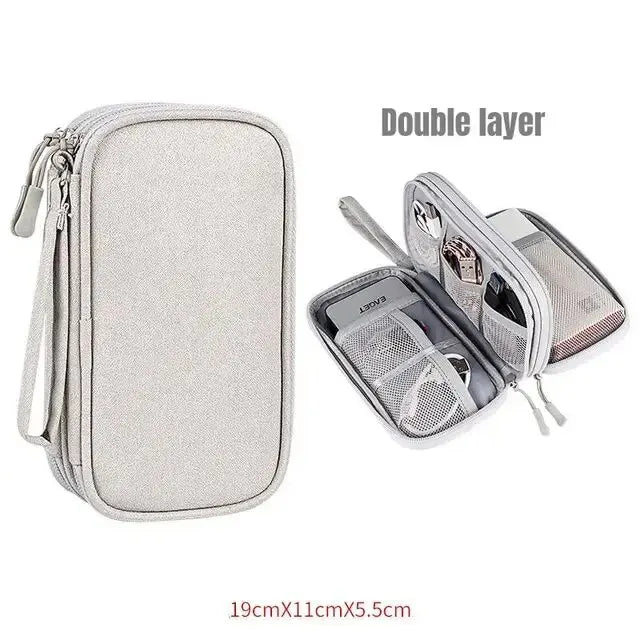 Double-Layer Cable & Electronics Organizer Bag