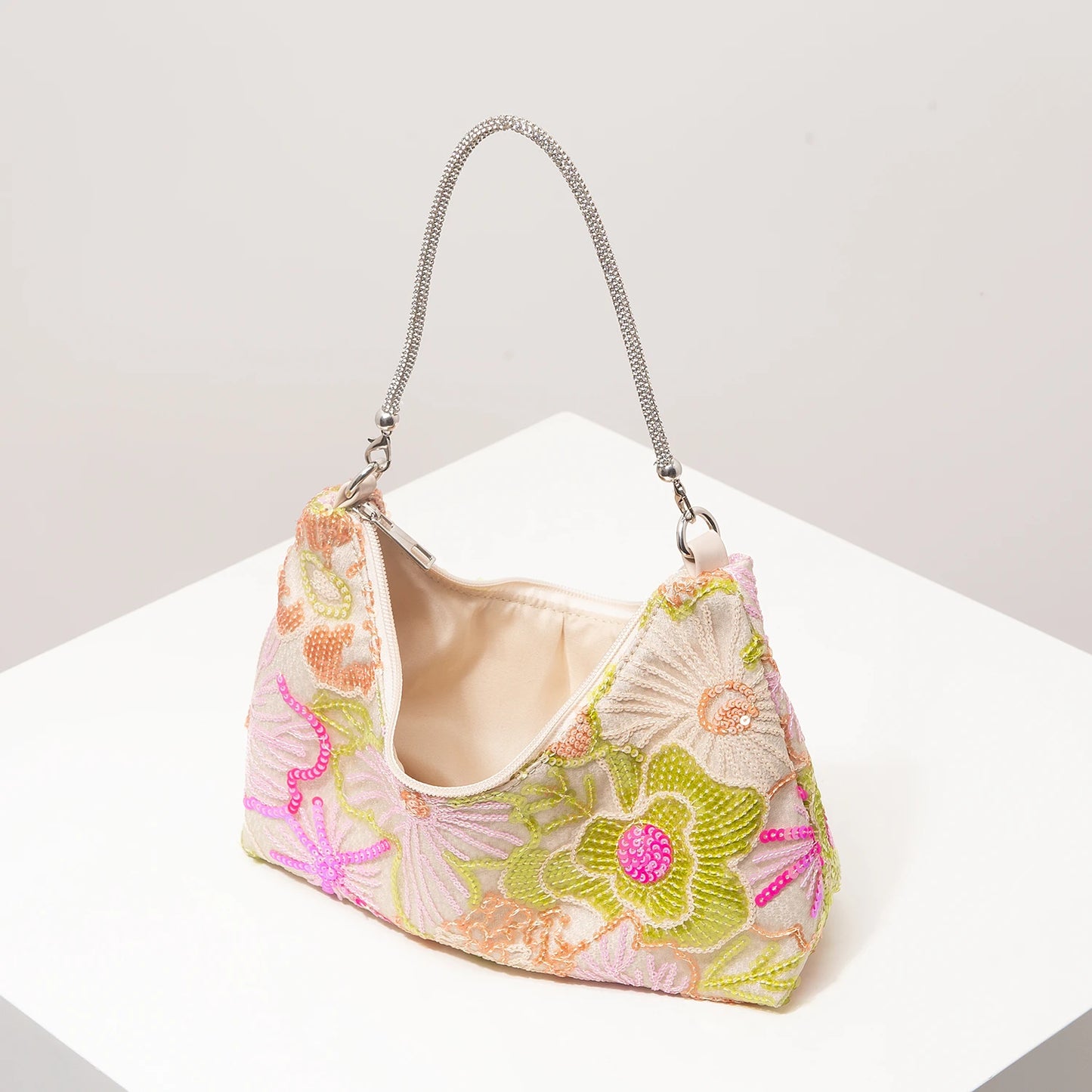Floral Embroidered Sequin Shoulder Bag