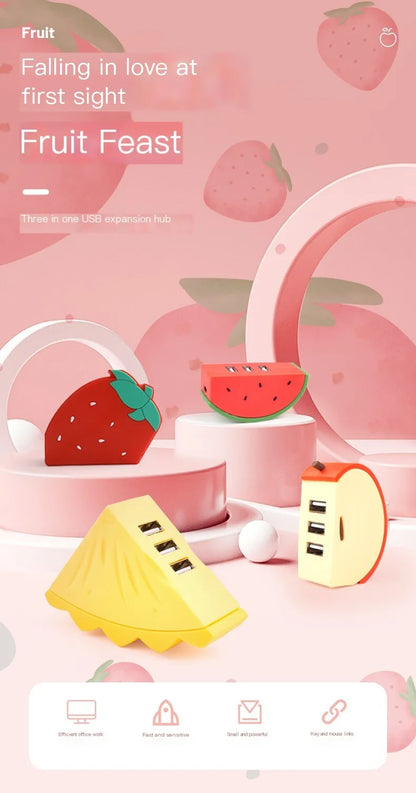 3-Port USB 2.0 Expansion Hub – Cartoon Fruit Design