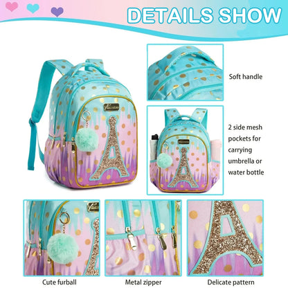 Girls 3-Piece School Backpack Set with Lunch Bag & Pencil Case