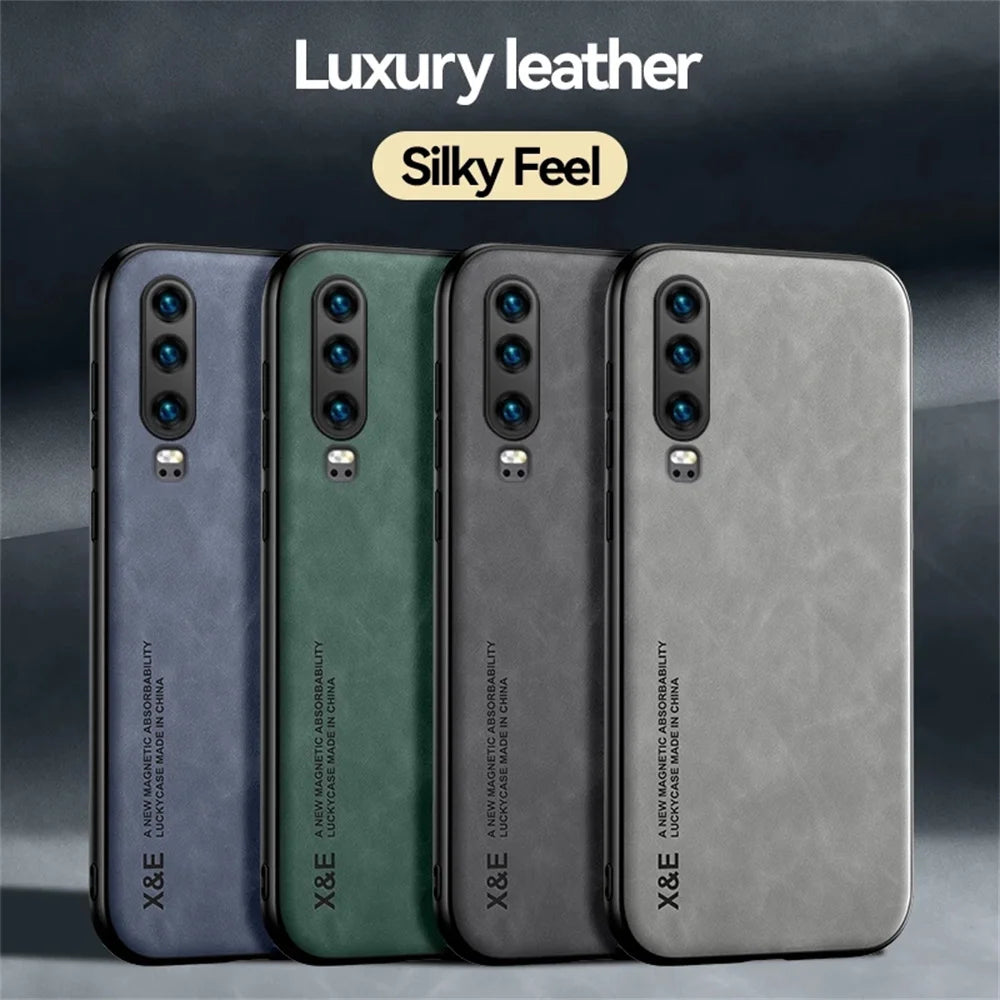 Magnetic Sheepskin Leather Phone Case For Huawei P30 Lite P20 P40 P50 Pro