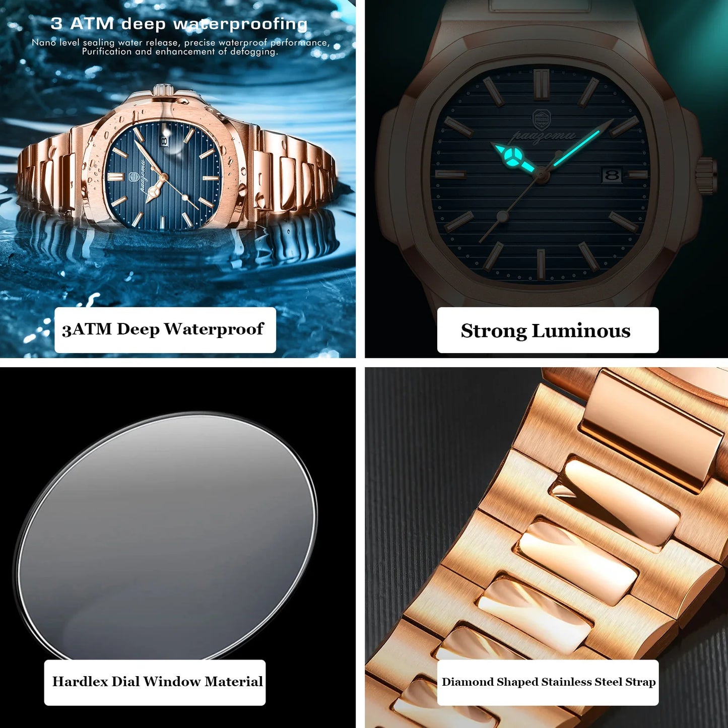 Men's Stainless Steel Quartz Watch with Date & Luminous Display