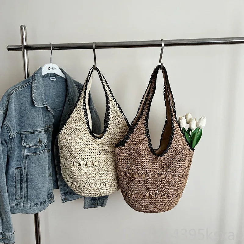 Woven Cotton Bucket Shoulder Bag