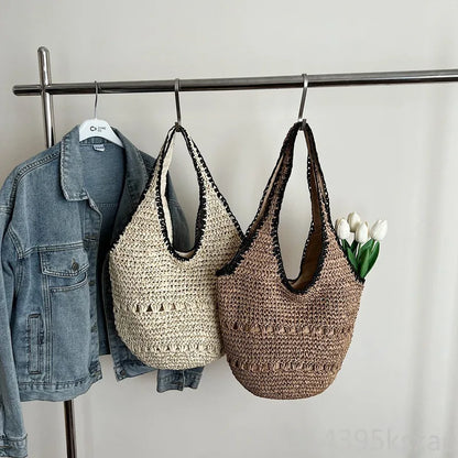 Woven Cotton Bucket Shoulder Bag