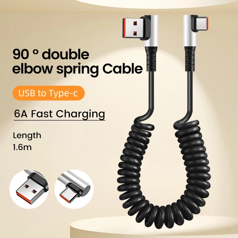 90° Retractable USB-C Fast Charging Cable