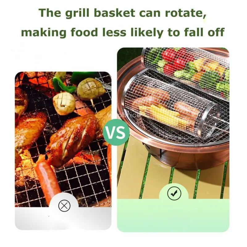 Stainless Steel Rolling BBQ Grill Basket